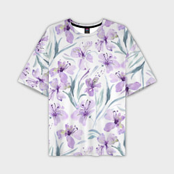 Мужская футболка оверсайз Цветы Фиолетовые Нарисованные Акварелью