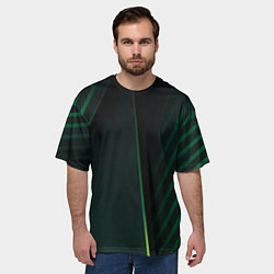 Футболка оверсайз мужская Зеленые 3D полосы со свечением, цвет: 3D-принт — фото 2