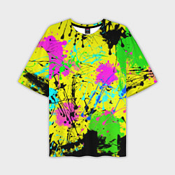 Мужская футболка оверсайз Абстрактная картина в разноцветный неоновых тонах