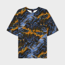 Футболка оверсайз мужская Оранжево-Синяя Вулканическая Лава, цвет: 3D-принт