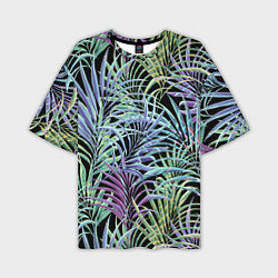 Мужская футболка оверсайз Разноцветные Листья Пальм В Ночных Джунглях
