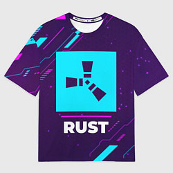 Футболка оверсайз мужская Символ Rust в неоновых цветах на темном фоне, цвет: 3D-принт
