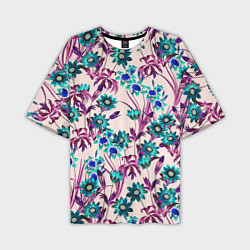 Мужская футболка оверсайз Цветы Летние Фиолетовые Рудбеки