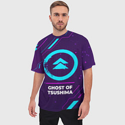 Футболка оверсайз мужская Символ Ghost of Tsushima в неоновых цветах на темн, цвет: 3D-принт — фото 2