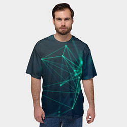 Футболка оверсайз мужская Зеленые абстрактные взаимосвязанные линии нейроны, цвет: 3D-принт — фото 2