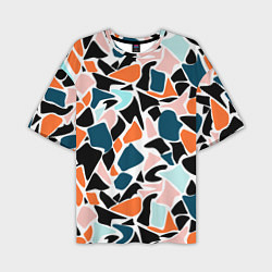 Мужская футболка оверсайз Абстрактный современный разноцветный узор в оранже