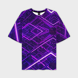 Мужская футболка оверсайз Неоновые ромбы в абстракции - Фиолетовый