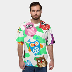 Футболка оверсайз мужская Весёлые цветные совята, цвет: 3D-принт — фото 2