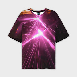 Мужская футболка оверсайз Неоновые лазеры во тьме - Розовый