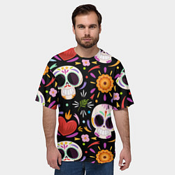 Футболка оверсайз мужская Веселые черепа в цветах, цвет: 3D-принт — фото 2