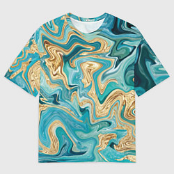 Футболка оверсайз мужская Marble Golden Blue, цвет: 3D-принт