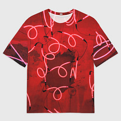 Футболка оверсайз мужская Неоновые закрученные фонари - Красный, цвет: 3D-принт