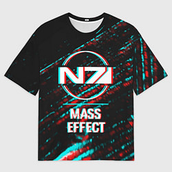 Футболка оверсайз мужская Mass Effect в стиле Glitch Баги Графики на темном, цвет: 3D-принт