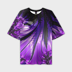 Мужская футболка оверсайз Неоновый фрактал черный с фиолетовым Абстракция