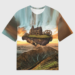 Мужская футболка оверсайз Горный пейзаж в стиле Стимпанк