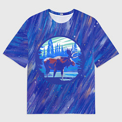 Футболка оверсайз мужская Лось в лесу Blue, цвет: 3D-принт