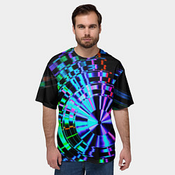 Футболка оверсайз мужская Неоновые дискообразные узоры - Синий, цвет: 3D-принт — фото 2