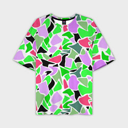 Мужская футболка оверсайз Abstract pattern green pink spots