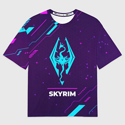 Футболка оверсайз мужская Символ Skyrim в неоновых цветах на темном фоне, цвет: 3D-принт