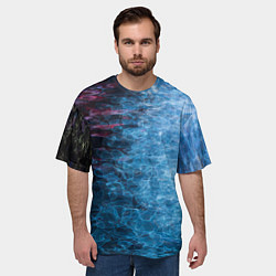 Футболка оверсайз мужская Неоновые волны на воде - Синий, цвет: 3D-принт — фото 2