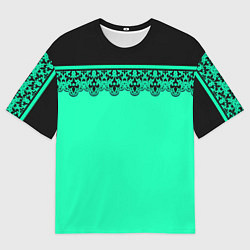 Футболка оверсайз мужская Черные кружева на ярком неоновом зеленом фоне lace, цвет: 3D-принт