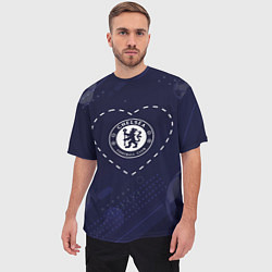 Футболка оверсайз мужская Лого Chelsea в сердечке на фоне мячей, цвет: 3D-принт — фото 2