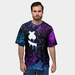 Футболка оверсайз мужская Marshmello neon пламя, цвет: 3D-принт — фото 2