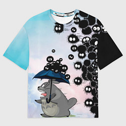 Мужская футболка оверсайз Тоторо бегущий от чернушек