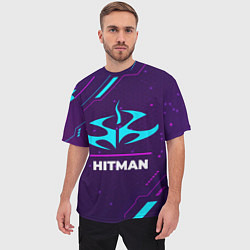 Футболка оверсайз мужская Символ Hitman в неоновых цветах на темном фоне, цвет: 3D-принт — фото 2