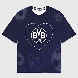 Футболка оверсайз мужская Лого Borussia в сердечке на фоне мячей, цвет: 3D-принт
