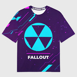 Футболка оверсайз мужская Символ Fallout в неоновых цветах на темном фоне, цвет: 3D-принт