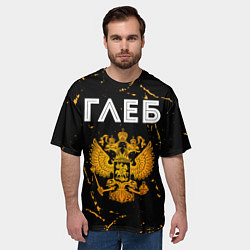 Футболка оверсайз мужская Имя Глеб и зологой герб РФ, цвет: 3D-принт — фото 2
