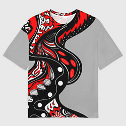 Футболка оверсайз мужская Красно-чёрные дудлы, цвет: 3D-принт