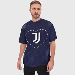 Футболка оверсайз мужская Лого Juventus в сердечке на фоне мячей, цвет: 3D-принт — фото 2