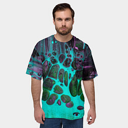 Футболка оверсайз мужская Неоновый песок и камни - Голубой, цвет: 3D-принт — фото 2