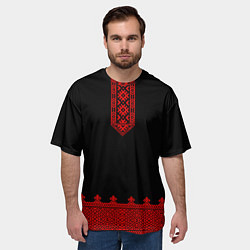 Футболка оверсайз мужская Черная славянская рубаха, цвет: 3D-принт — фото 2