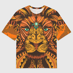Футболка оверсайз мужская Африканский Лев Морда Льва с узорами Мандала, цвет: 3D-принт