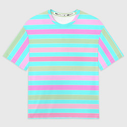 Мужская футболка оверсайз Pink turquoise stripes horizontal Полосатый узор