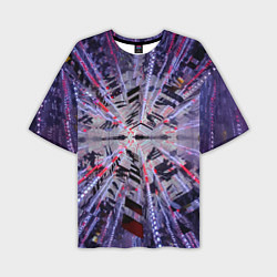 Мужская футболка оверсайз Неоновый абстрактный коридор - Фиолетовый