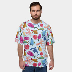 Футболка оверсайз мужская Паттерн из морских жителей Лето, цвет: 3D-принт — фото 2