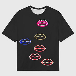 Футболка оверсайз мужская Неоновое множество губ - Красный, цвет: 3D-принт