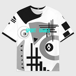 Мужская футболка оверсайз SPORT GAMES черно-белый абстрактный узор