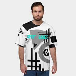 Футболка оверсайз мужская SPORT GAMES черно-белый абстрактный узор, цвет: 3D-принт — фото 2