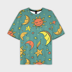 Мужская футболка оверсайз Солнце, Луна и Звёзды