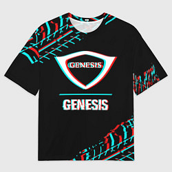 Футболка оверсайз мужская Значок Genesis в стиле Glitch на темном фоне, цвет: 3D-принт