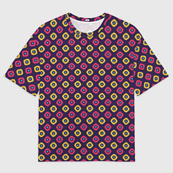Футболка оверсайз мужская Желто-бордовые кружки паттерн, цвет: 3D-принт