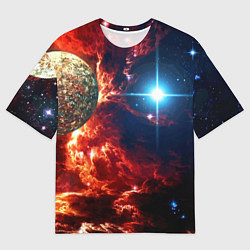 Мужская футболка оверсайз Яркая звезда в космическом пространстве