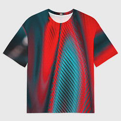 Мужская футболка оверсайз Абстрактная неоновая наноброня - Красный