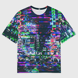 Мужская футболка оверсайз Ночной город - glitch
