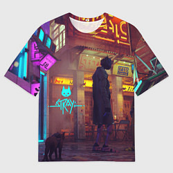 Футболка оверсайз мужская Stray Cat x Robots, цвет: 3D-принт